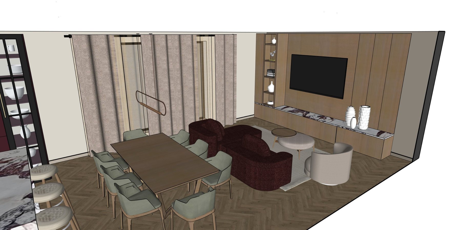 Dining area flowing into the living room